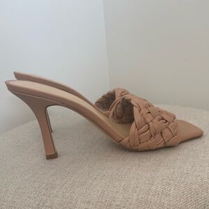 Marc Fisher Draya Braided Leather Slip On Heeled Sandals-Tan-New